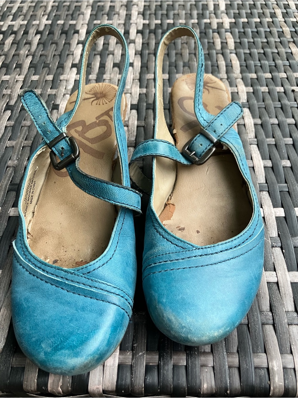 OTBT Teal Slingback Mules with Buckle Strap